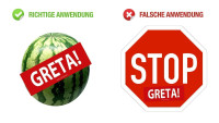 Autocollants « Greta ! » sur des melons" Autocollants « Greta ! » sur des melons"